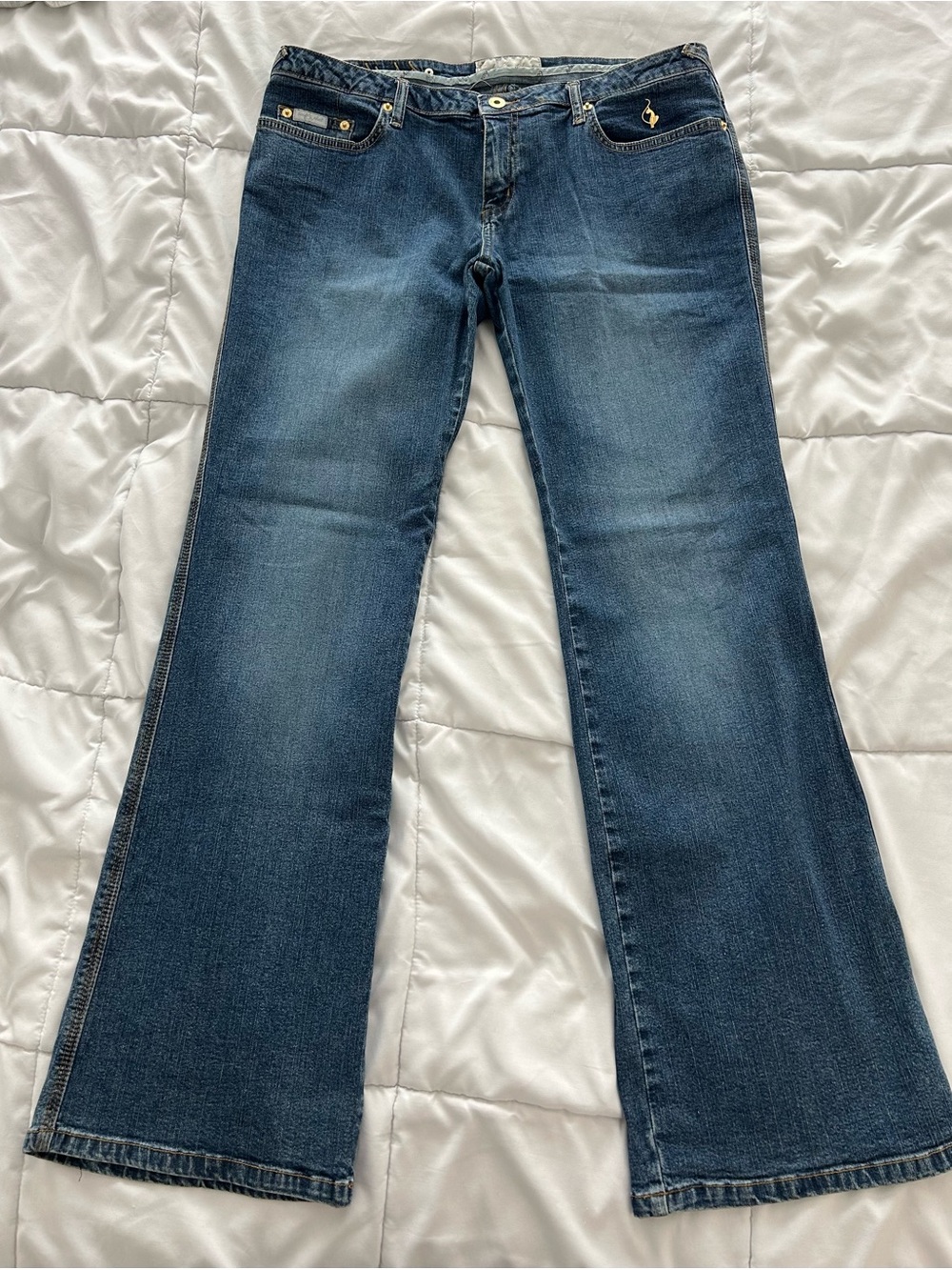Baby Phat Dark Blue Flare Jeans with Faded Wash